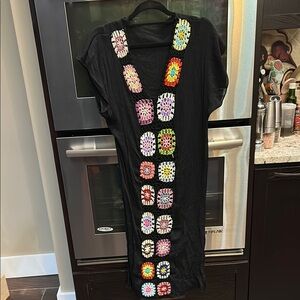 Black‎ Sheath Dress with Dolman Sleeves and Crew Neck